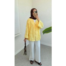Modamorfo Tek Düğmeli Püskül Detaylı Yırtmaçlı Kimono -Sarı