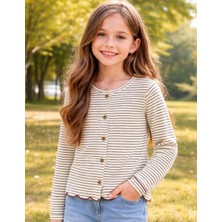 Organickid Cranberry Kız Çocuk Ekru Bordo Çizgili Hırka
