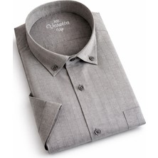 Varetta Erkek Füme Kısa Kollu Gömlek Büyük Beden Çizgili  Rahat Kesim Yazlık Gömlek