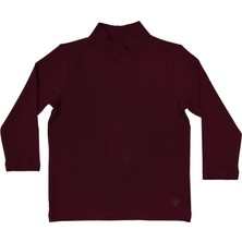 Organickid Basic Unisex Çocuk Bordo Yarım Balıkçı Yaka Uzun Kollu T-Shirt