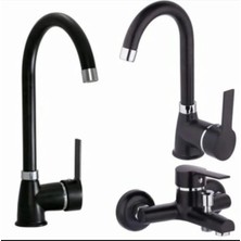 Moonshop Mat Siyah Mutfak Eviye Bataryası Lavabo Çeşmesi Banyo Bataryası Takımı