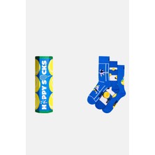 Happy Socks - Çok Renkli Tenis Desenli 3\'lü Pamuklu Çorap Seti