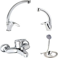 Moonshop Kapa Lavabo-Mutfak-Banyo Bataryası Musluğu + Duş Seti 4'lü