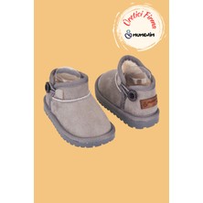 Mumenim Kodiaq Unisex Çocuk Bebek Botu Ortopedik Kaymaz Taban Içi Kürklü Süet Kışlık Kar Botu Gri