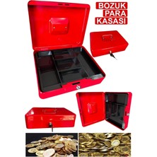 Moonshop Büyük Boy Bölmeli Anahtarlı Çelik Kasa Bozuk Para Kasası Nakit Kutusu Kırmızı Yedek Anahtarlı..