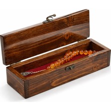 Kumi Ahşap Tesbih Kutusu Masif Çam El Yapımı 26x6x5 cm Koleksiyon Kutusu