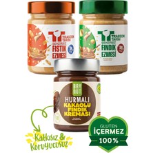 Trabzon Tarım Şekersiz Fıstık Ezmesi + Fındık Ezmesi + Hurmalı Kakaolu Fındık Kreması (300G Deneme Paketi)
