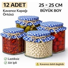 Senmasy Büyük Boy Kare Kavonoz Örtüsü 25*25 cm -Jüt Ipli Pötikare Desen -12 Adet Kırmızı
