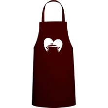 Tasarım Trend Kalp Içi Tencere Tasarım Özel Baskılı Chef Mutfak Önlüğü Bordo