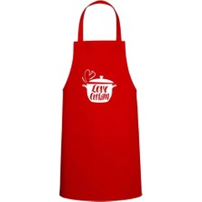 Tasarım Trend Tencere Içi Love Cooking Yazılı Özel Baskılı Chef Mutfak Önlüğü Kırmızı