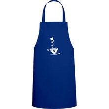 Tasarım Trend Kalpli Kahve Tasarım Özel Baskılı Chef Mutfak Önlüğü Saks Mavisi