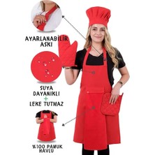 Sevilya Star Ayar Askılı 5li Mutfak Önlüğü Seti (Ayar Askılı Havlulu Önlük, Şapka, Eldiven, Tutacak)