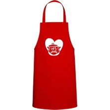 Tasarım Trend Let's Cook Yazılı Tencere Özel Baskı Chef Mutfak Önlüğü Kırmızı