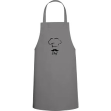 Tasarım Trend Erkek Chef Özel Baskılı Mutfak Önlüğü Gri