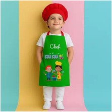 Ays Home Yeşil Tren Desenli Anaokulu Etkinlik Önlüğü (Şapka ve Önlük Set)