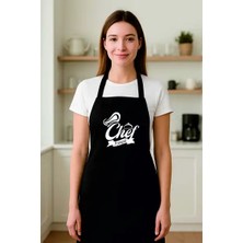 Afmat Atölye Kişiye Özel “chef Ayşegül” Yazılı Şık Siyah Şef Mutfak Önlüğü