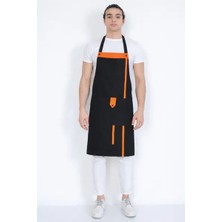 Euro Day Kişiye Özel Firmalara Özel Mutfak Önlüğü Siyah Turuncu Detaylı Çift Cepli Chef Önlüğü