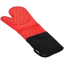 Kırmızı Silikon Yanmaz Yapışmaz Isı Yalıtımlı Mutfak Fırın Eldiveni Tencere Sahan Tutacak 37 cm