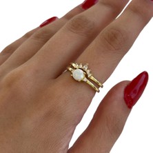Spossy Silver Jewelry Iki Sıralı Sedef Taşlı Güneş Yüzük