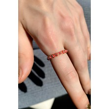 Spossy Silver Jewelry Kırmızı Mineli Tam Tur Yüzük