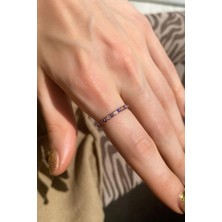 Spossy Silver Jewelry Lacivert Mineli Taşlı Tam Tur Ince Yüzük