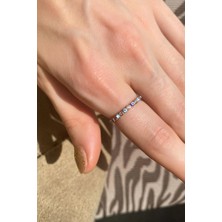 Spossy Silver Jewelry Lacivert-Mavi Mineli Taşlı Tam Tur Ince Yüzük