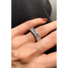 Spossy Silver Jewelry Kare Taşlı Tam Tur Yüzük