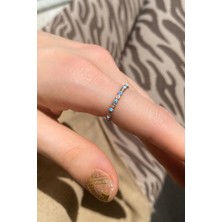 Spossy Silver Jewelry Mavi Mineli Taşlı Tam Tur Ince Yüzük