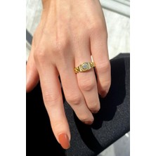 Spossy Silver Jewelry Yuvarlak Taşlı Kemerli Yüzük