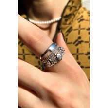 Spossy Silver Jewelry Baget Taşlı Taç Tasarım Yüzük