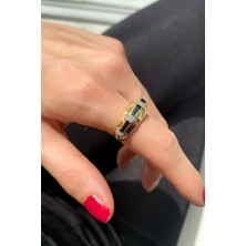 Spossy Silver Jewelry Siyah Mineli Bombeli Yüzük