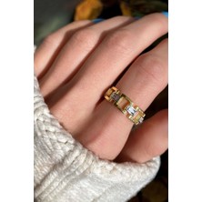 Spossy Silver Jewelry Baget Taşlı Zincir Yüzük