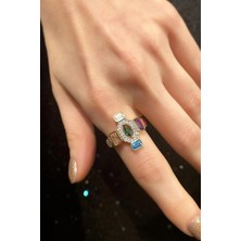 Spossy Silver Jewelry Renkli Baget Taşlı Yüzük
