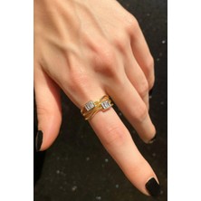 Spossy Silver Jewelry Baget Taşlı 3 Sıralı Yüzük