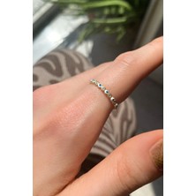 Spossy Silver Jewelry Beyaz Mineli Taşlı Tam Tur Ince Yüzük