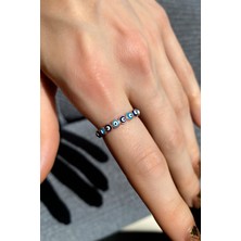 Spossy Silver Jewelry Lacivert-Mavi Mineli Tam Tur Yüzük