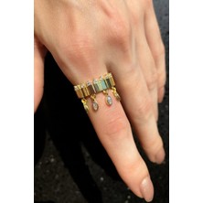 Spossy Silver Jewelry Badem Taşlı Sallantılı Yüzük