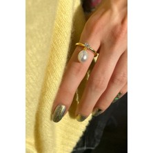 Spossy Silver Jewelry Damla Gerçek Inci Sallantılı Yüzük