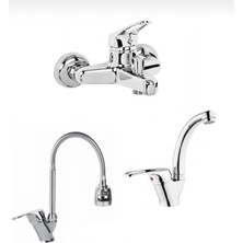 Moonshop 3 Lü Set Banyo Bataryası Kobarlı Oynar Başlıklı Mutfak Evye Bataryası ve Kuğu Lavabo Btaryası