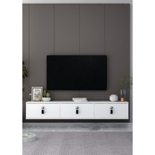 Demonte Decor 1394TV180DD-64 Duvara Montaj Tv Sehpası Beyaz-Siyah Gümüş