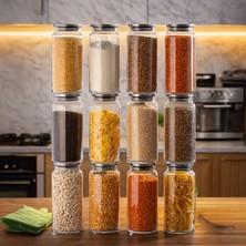 Porsima 4401 Bormio Metal Kapaklı 12LI Cam Kavanoz Seti Vakum Kapaklı Saklama Düzenleme Kabı Seti 1400ML