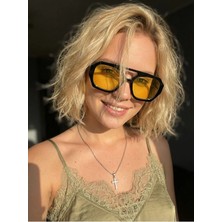 Funeyes Vehla Siyah Çerçeve Sarı Renk Trend Gözlük Güneş Gözlüğü Renkli Cam Yeni Sezon Büyük Gözlük