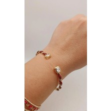 Tılsım Accesories Zirkon Taşlı Gold - Kahverengi Mineli Kelepçe Bileklik