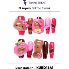 Takma Takma 10'lu Uzun Balerin Renkli KUBD1641 Tekrar Kullanılabilir El Yapımı Protez Takma Tırnak Renkli-M