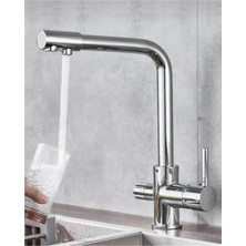 Moonshop 5 Yıl Garantili Arıtmalı Krom Lüx Mutfak Evye Bataryası 3 Yollu Çift Su Girişli Su Tasarruflu Ürün.