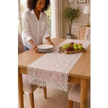 Rona Home Pembe Güpürlü Runner Şık Dantelli Çeyizlik Özel Tasarım Runner Şık Salon Örtüsü Runner