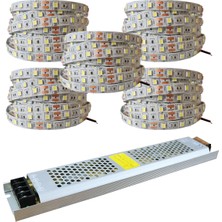 Amber LED 3 Dirençli Double PCB Yeni Nesil Şerit LED 25 Metre Beyaz + 30 Amper 360 Watt LED Trafo