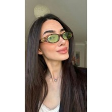 Funeyes Leopar Desenli Yeşil Camlı Gg Aksesuarlı Güneş Gözlüğü