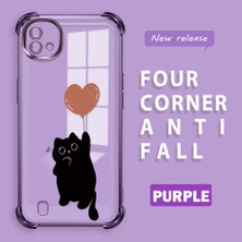 Ucuc Realme C20/C20A Uyumlu Şeffaf Dört Köşe Kaplama Parlak Kenar Silikon Kılıf