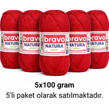 Bravo Natura Cotton Kırmızı 401 Pamuk Iplik 100GR 200MT Örgü Ipi Amigurumi Ipi